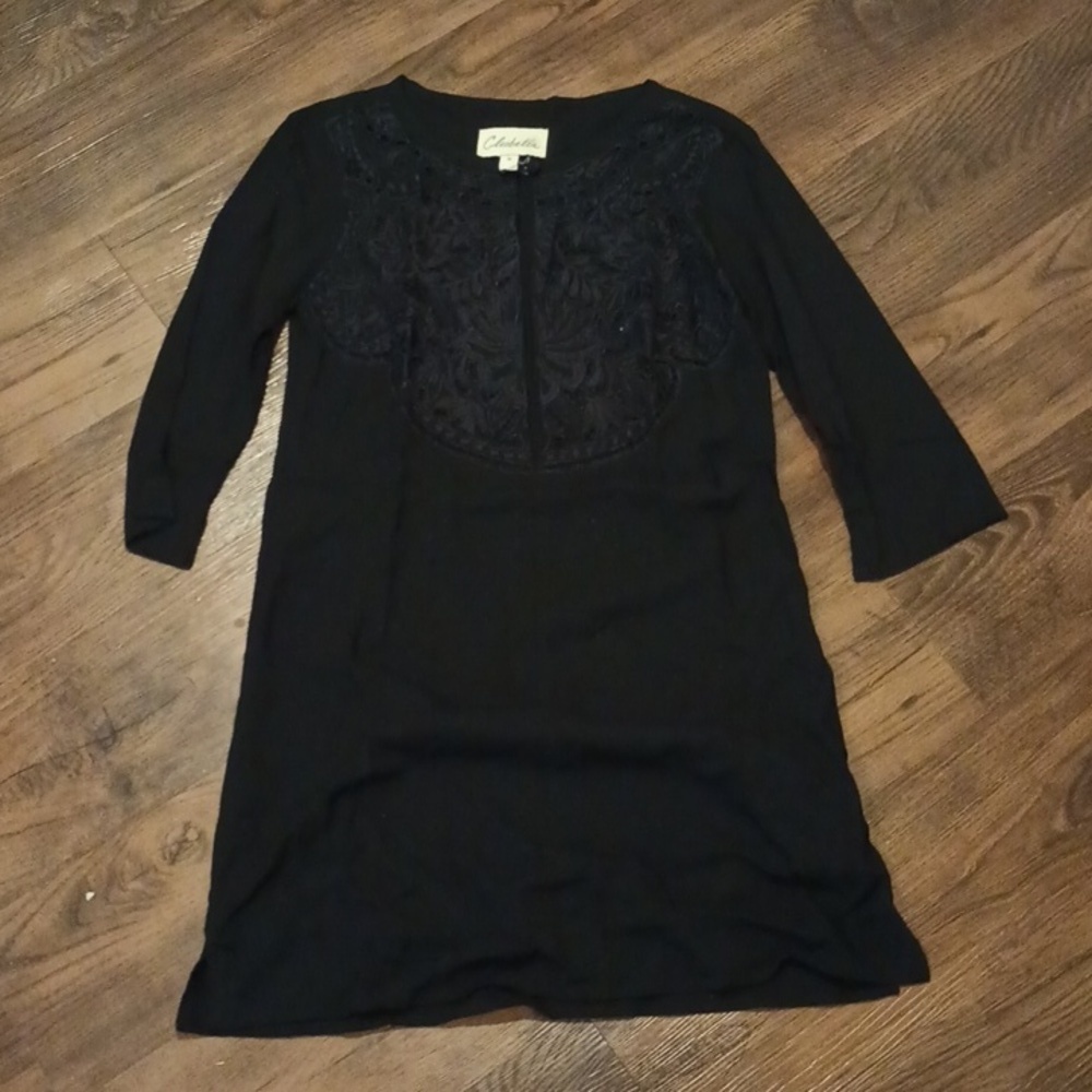 Cleobella Black Lace Front Keyhole Long Sleeve Tunic Top Dress A33